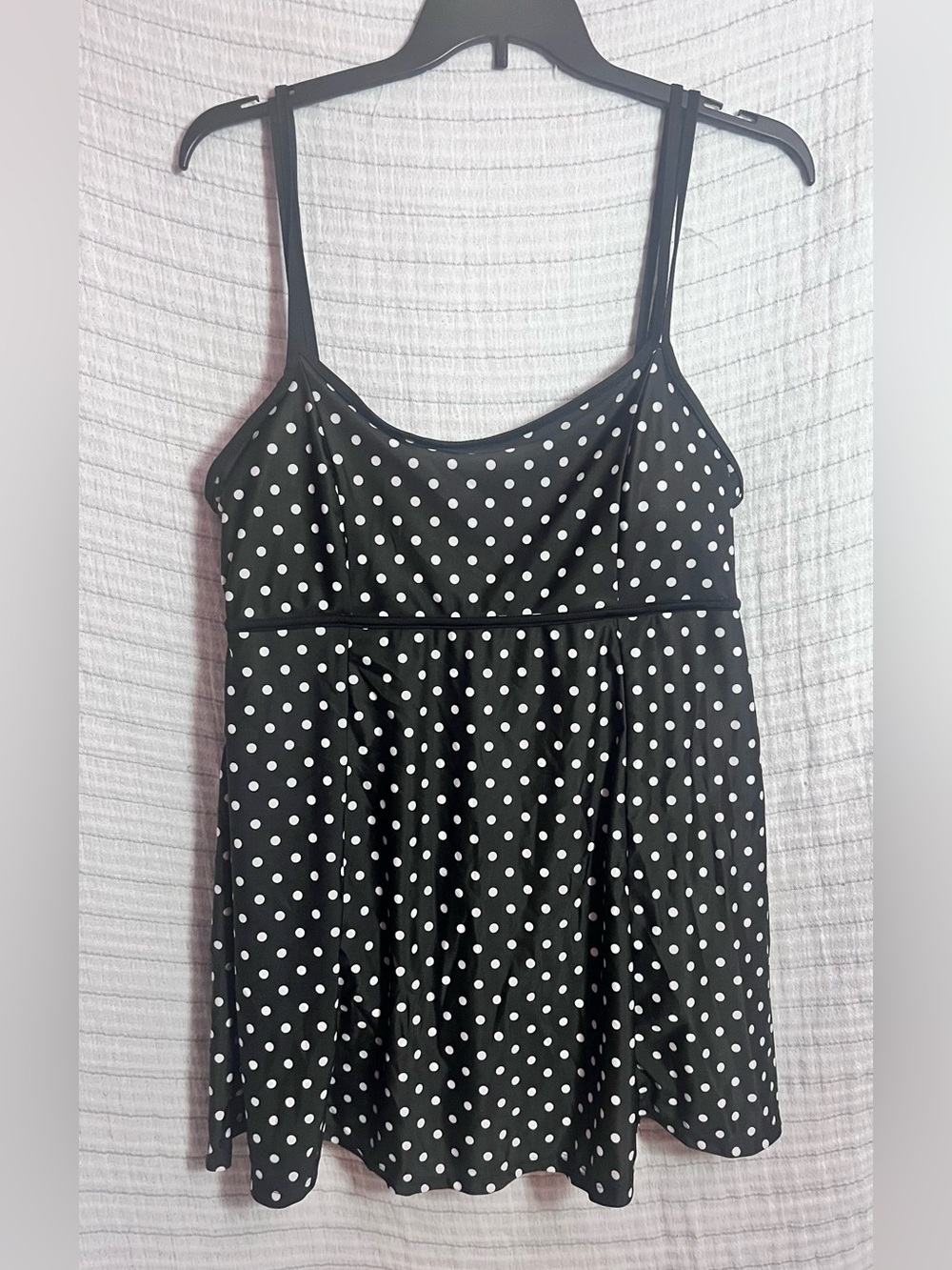 Danify Black Polka Dot One-Piece Swimdress with Adjustable Straps